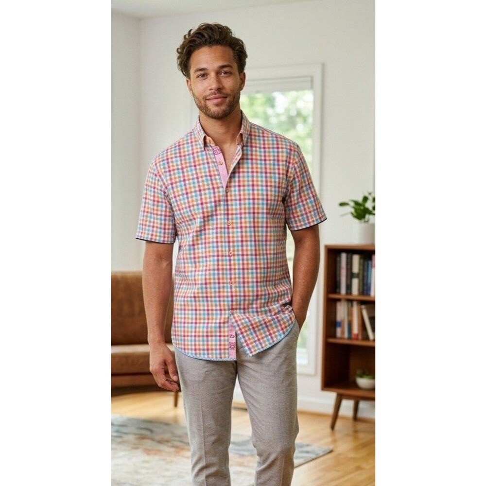 Robert Graham Orange, Blue, And Red Short Sleeve Shirt Size XL